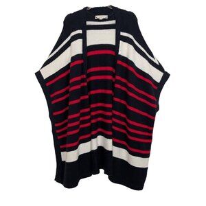 Loft Stripe Poncho Sweater Womens Size M/L Blue Wool Blend Oversized Preppy